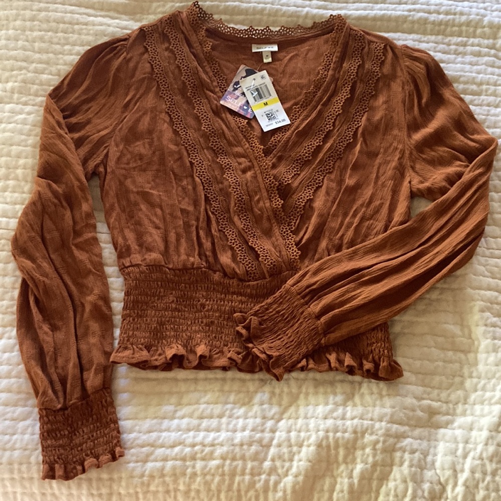 Burnt orange lace smock top